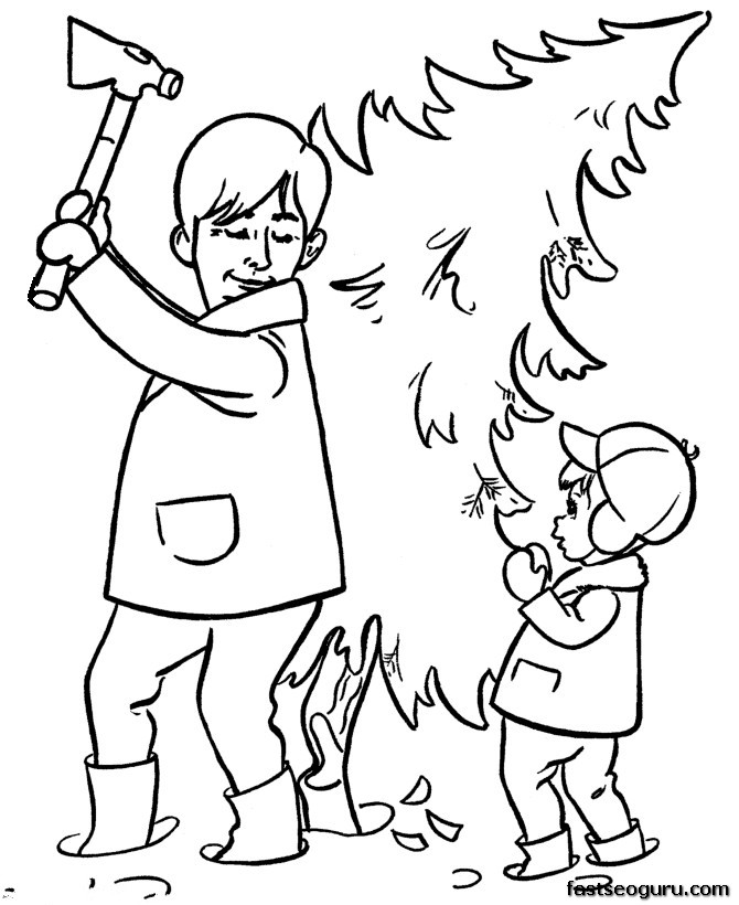 Printable coloring pages of Christmas Decorating the Tree